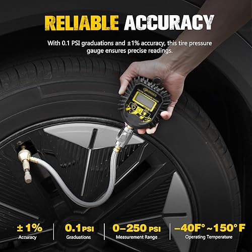 Miniatura 2 de BUNKER INDUST Medidor digital de presión de neumáticos, calibre de aire resistente de 0-250 PSI para automóvil, camión y vehículo todoterreno,