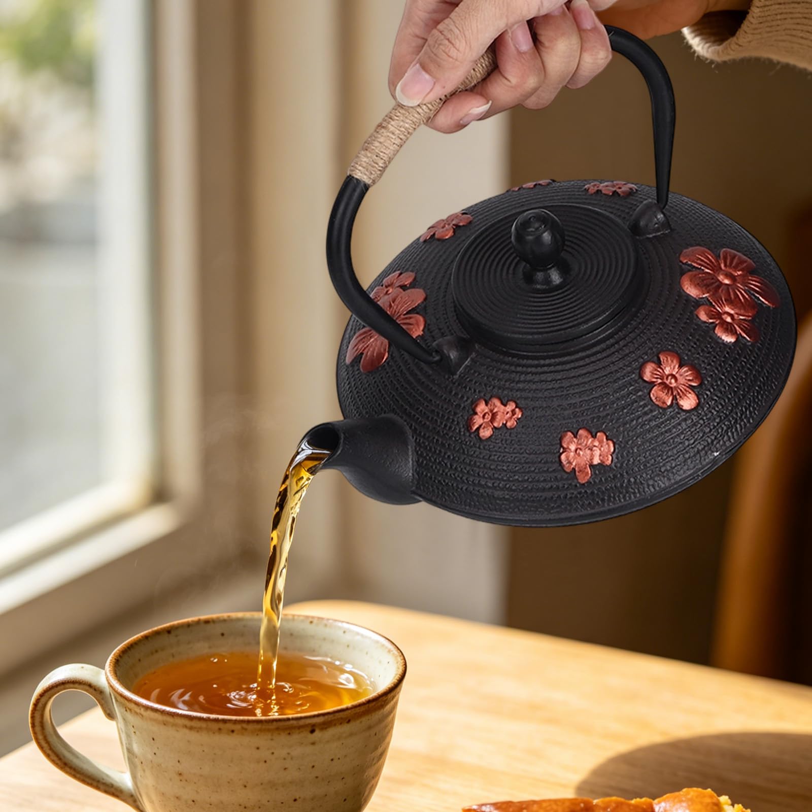 Tetera de Hierro Fundido de 900ml, Flores de Cerezo, Tetera Japonesa de Tetsubin con Filtro Infusor de Acero Inoxidable para Té de Hojas Sueltas