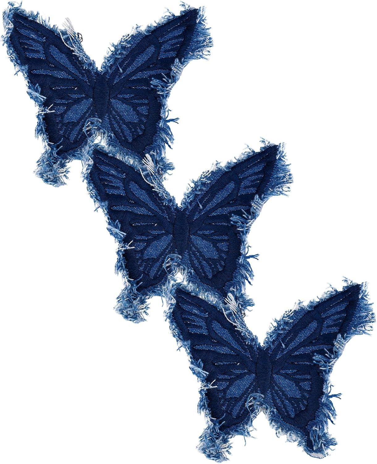 3pcs Denim Butterfly Iron-on Patches, Blue Ironable & Sewing Butterfly Denim Clothes Patches Retro DIY Crafts Embroidered Applique Decorative Repair Accessories for Bags Hats Shoes Clothing