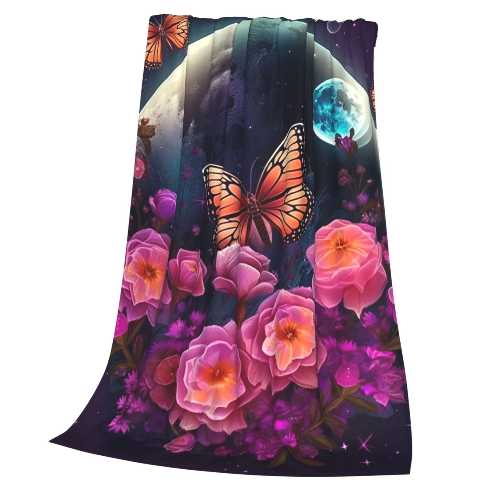 Couverture en flanelle douce au motif floral et finitions luxe