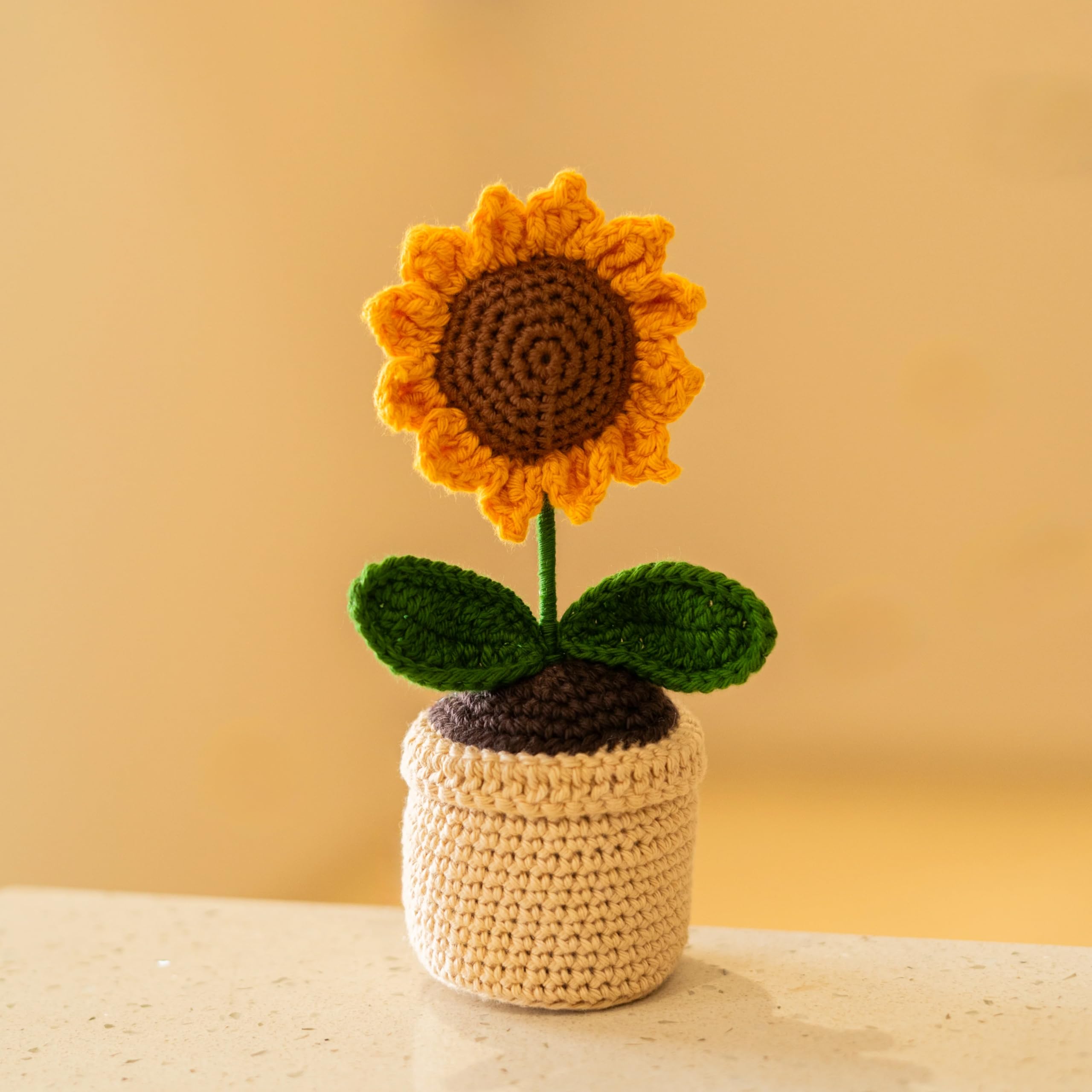 KINZO Handmade Crochet Flower | Sunflower Daisy Knitted Potted Plant | Home Decor, Car Dash Decoration, Table Decor Paper Weight, Living Room-image-30