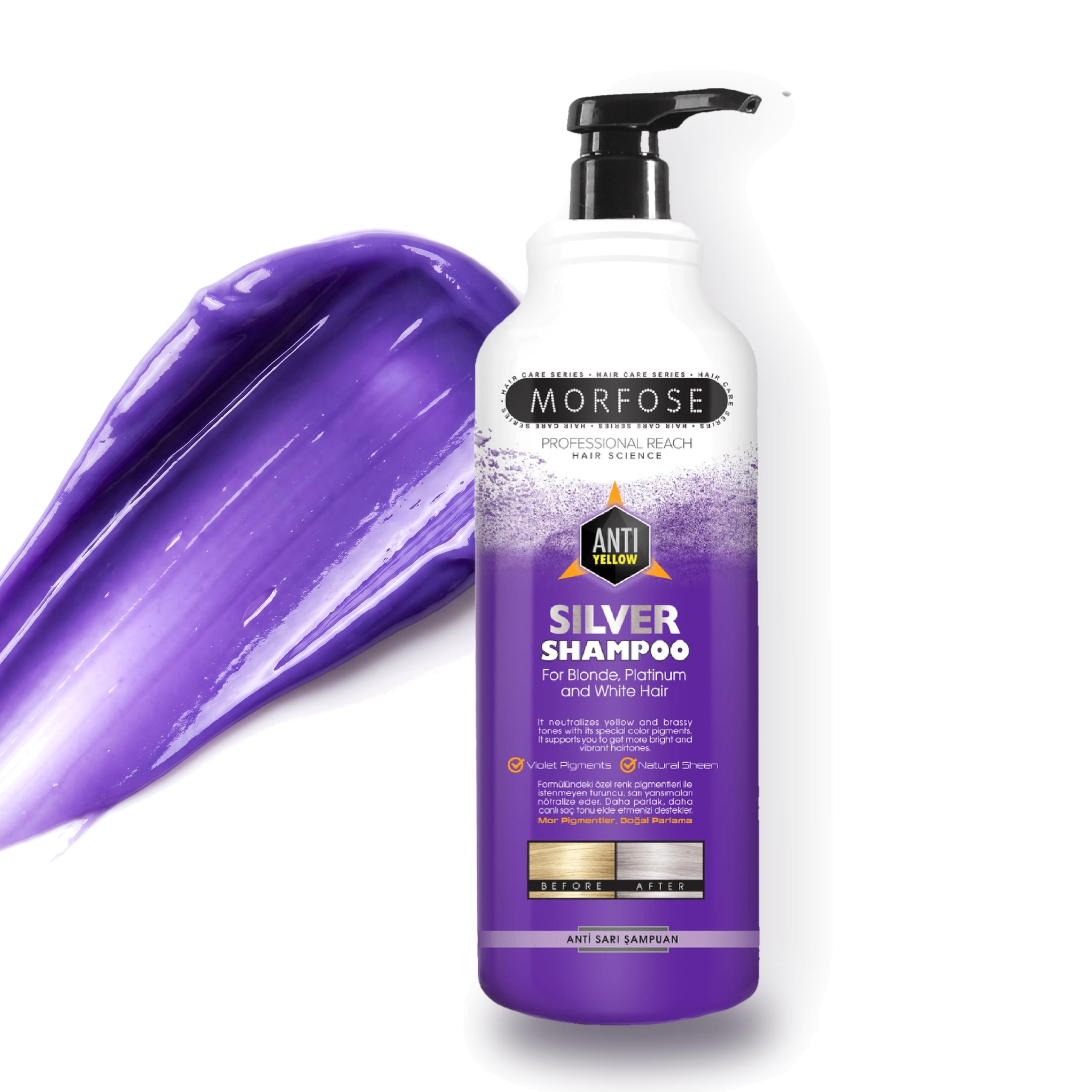 Morfose Hair Shampoo 1000ml, Colour Protection, Hydrating & Nourishing Shampoo for Coloured and Highlighted Hair, Silky Softness & Easy Combing (Silver)