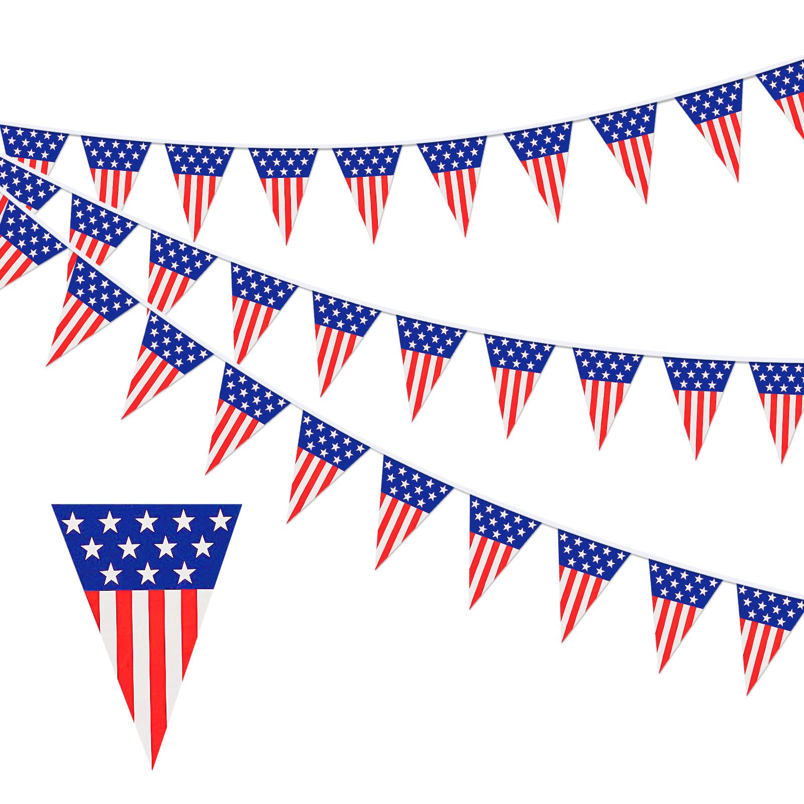 iwiio 33ft USA Bunting Banner With 30 American Flag Stars and Stripes for 4th of July Independence Day Decorations