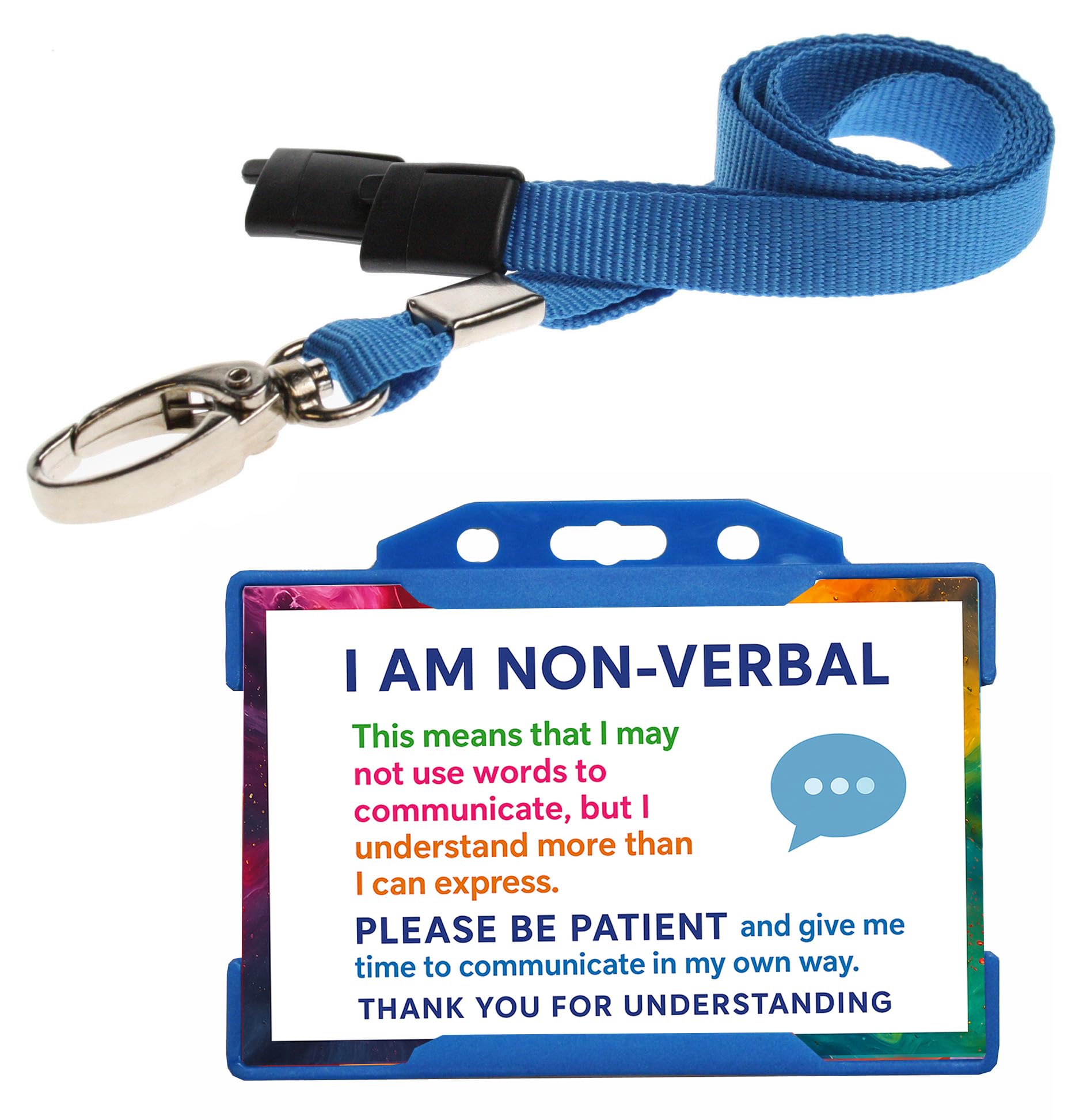 Quantum Leap® I am Non Verbal ID Card Badge Hidden Disability Lanyard Blue Holder Badge with Contact Details On the Rear