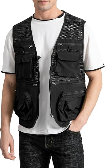 Sukany Men's Mesh Fishing Vest Utility Multi-Pocket Outdoor Work Shooting Safari Travel Photography Vest