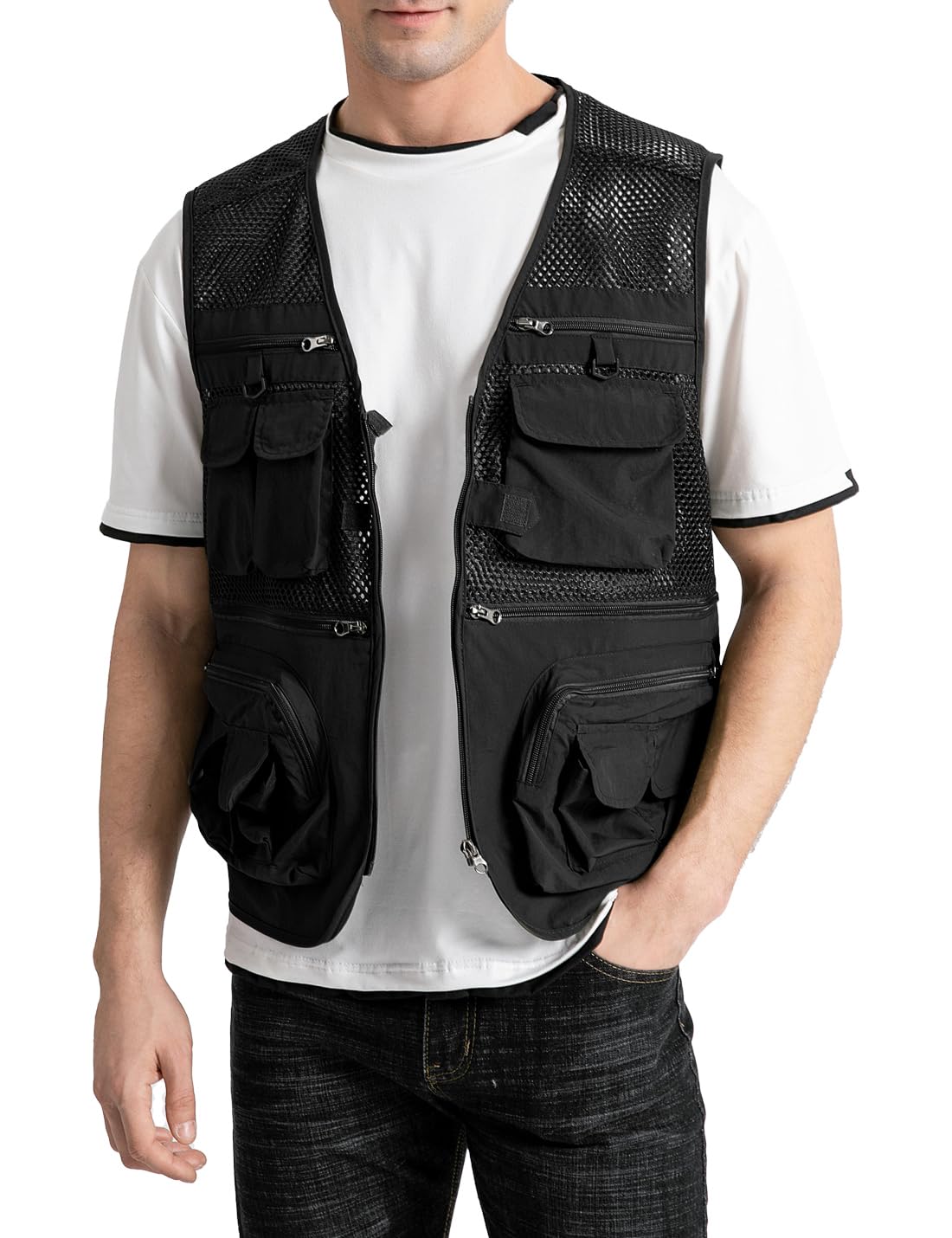 Herren Outdoor Arbeit Mesh Angeln Weste Utility Multi Pocket Schießen Safari Reise Fotografie Waistcoatt