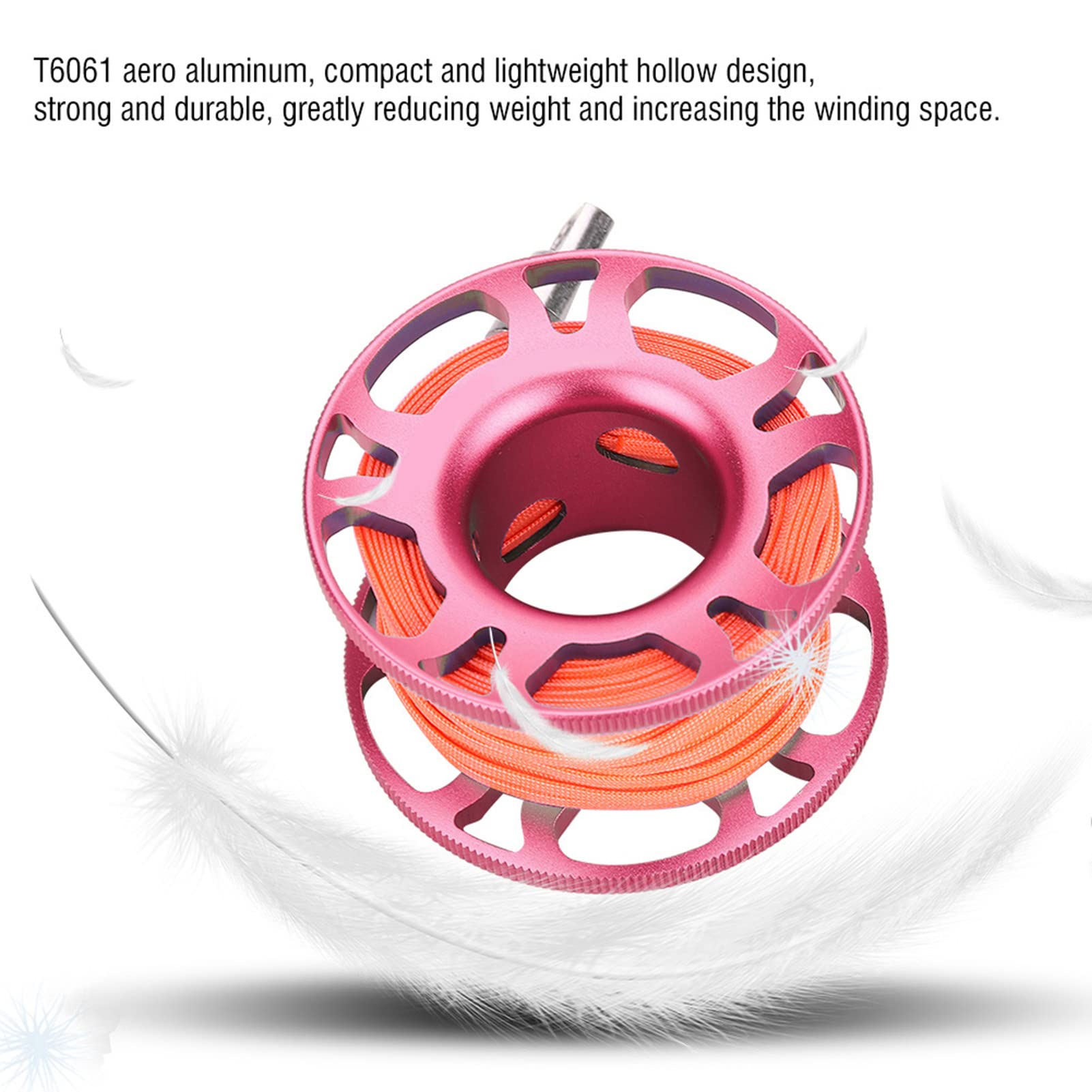 Keep Diving Aviation Aluminium Finger Reel Clip Scuba Diving Tech Spool 15m Line (Hellrosa)