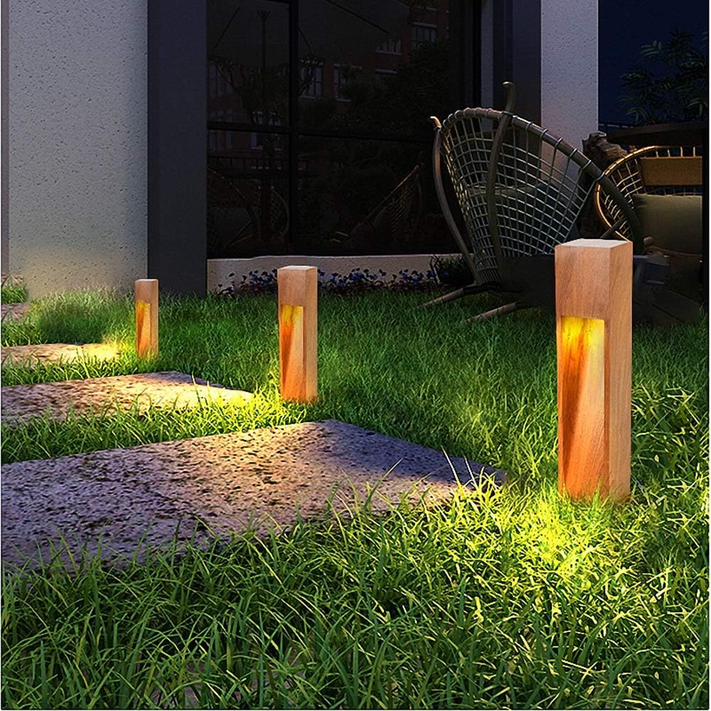 IIFAS 75cmステンレス鋼芝生ランタン創造的な木製穀物デザインポストライト 導いた暖かい光ヨーロッパの中庭の照明フィッティング