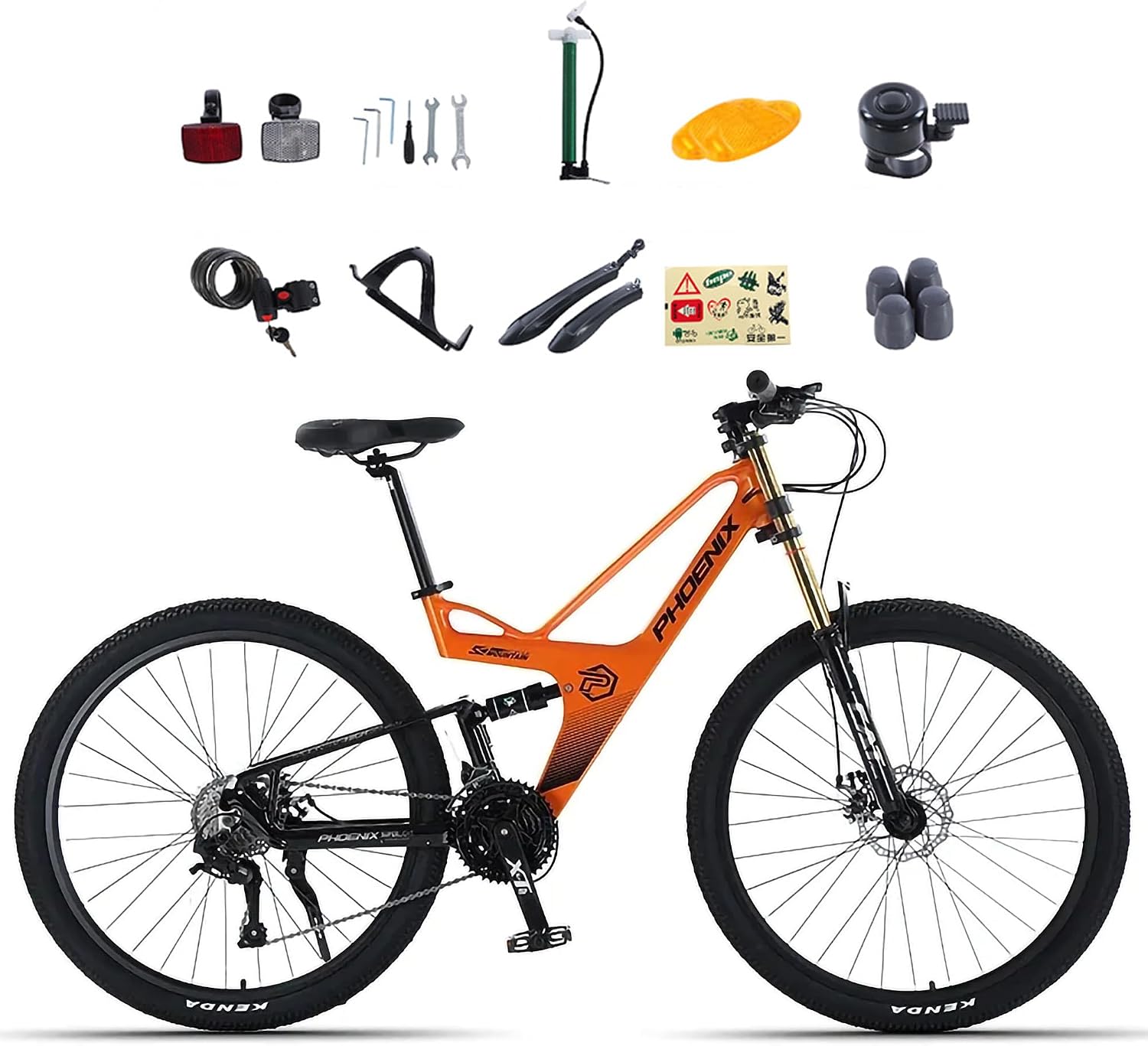 Full Suspension MTB, 27.5 inches, 30 Speed Gears, Mountain Bike, Mechanical Disc Brake, XC Bike, Double Crown Fork, Lightweight, Bicycle, Magnesium Alloy Frame, Cross Country, Suitable Height 65.0