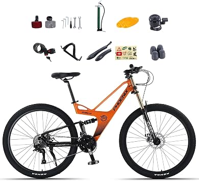 Full Suspension MTB, 27.5 inches, 30 Speed Gears, Mountain Bike, Mechanical Disc Brake, XC Bike, Double Crown Fork, Lightweight, Bicycle, Magnesium Alloy Frame, Cross Country, Suitable Height 65.0