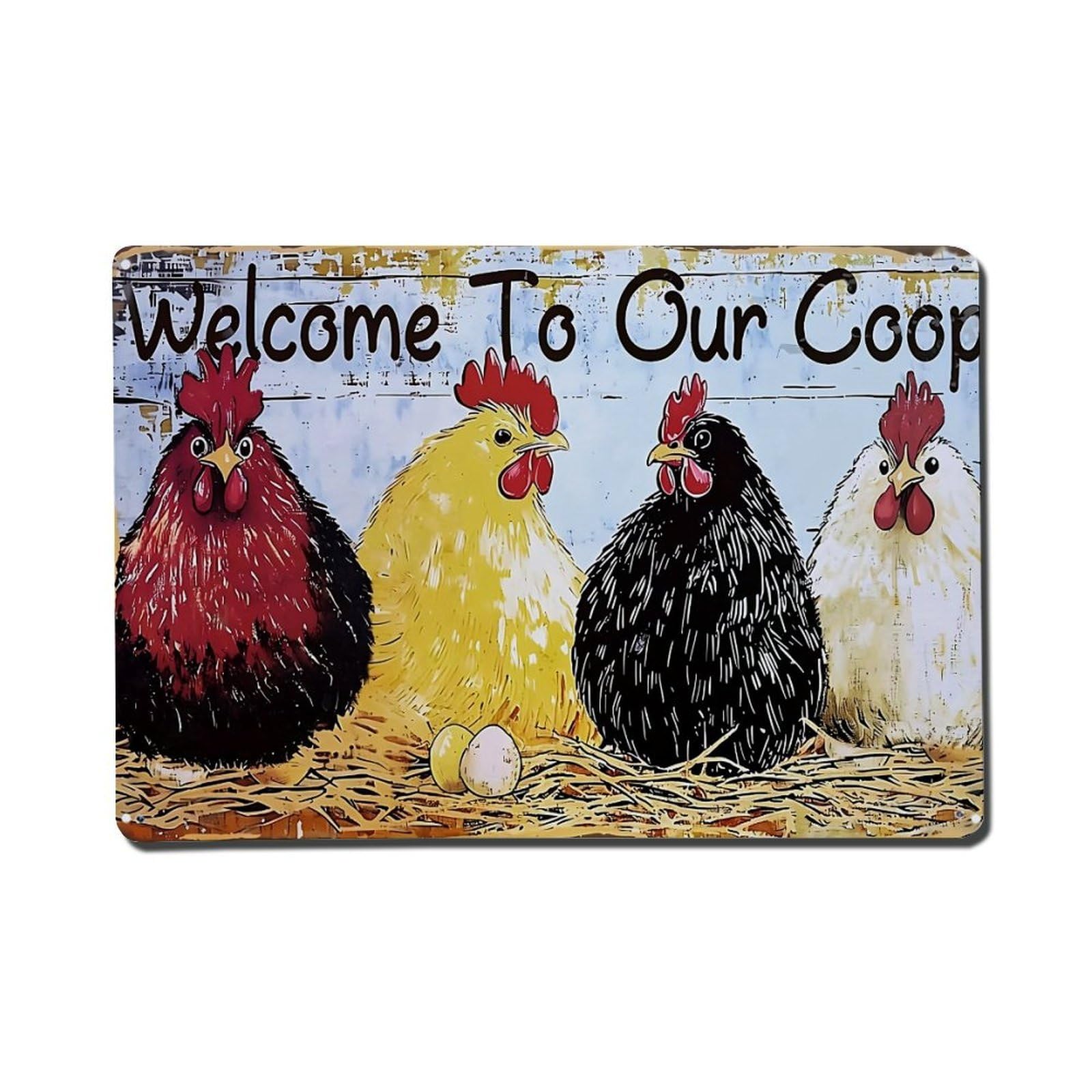 Welcome To Our Coop Retro Metal Tin Sign, Vintage Decor Art Poster for Bar, Home, Man Cave, Kitchen, Laundry Room Gift 8x12Inch