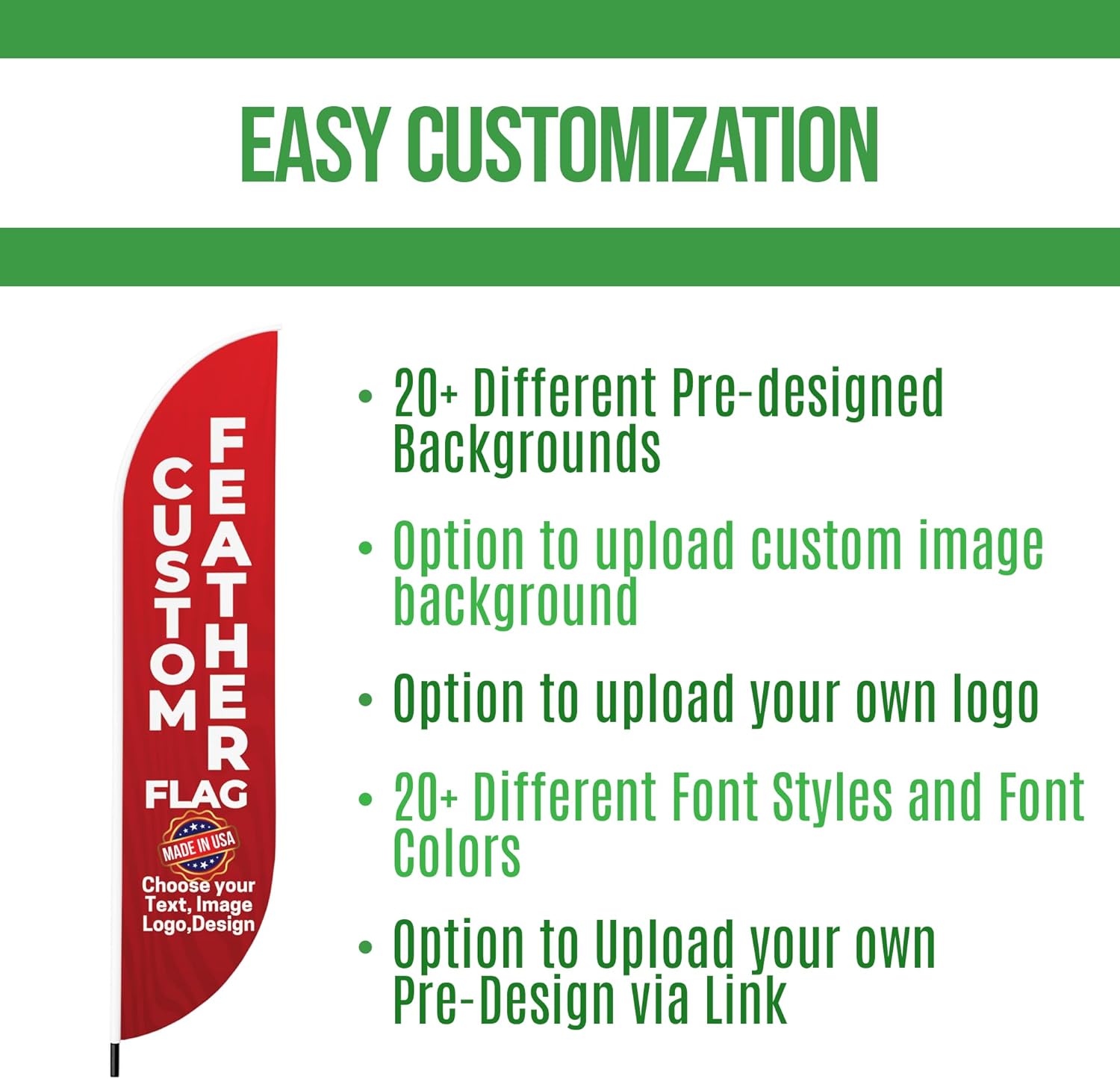 Custom Feather Flag by BCB Print - Personalized Outdoor Flag with Your Photo, Text or Logo | Optional 8.2ft Pole & Crossbase | Custom Swooper Flag | Fast Delivery | Made in USA | 8.2x1.6ft - Image 2