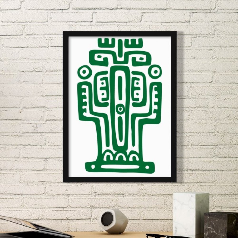Mexique Totem estampe artistique haut de gamme sous cadre noir minimaliste