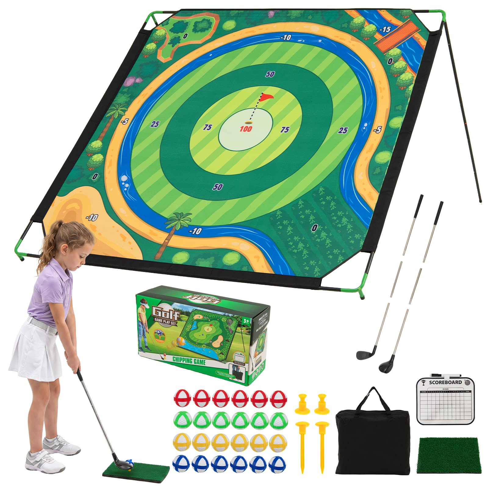 COSTWAY Zestaw do gry w golfa, minigolf z matą uderzeniową do użytku