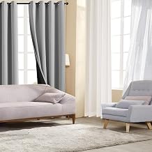 100% Blackout Curtains 52 W x 96 L inch Long and Jacquard 2 Panels Set Sheer Curtains