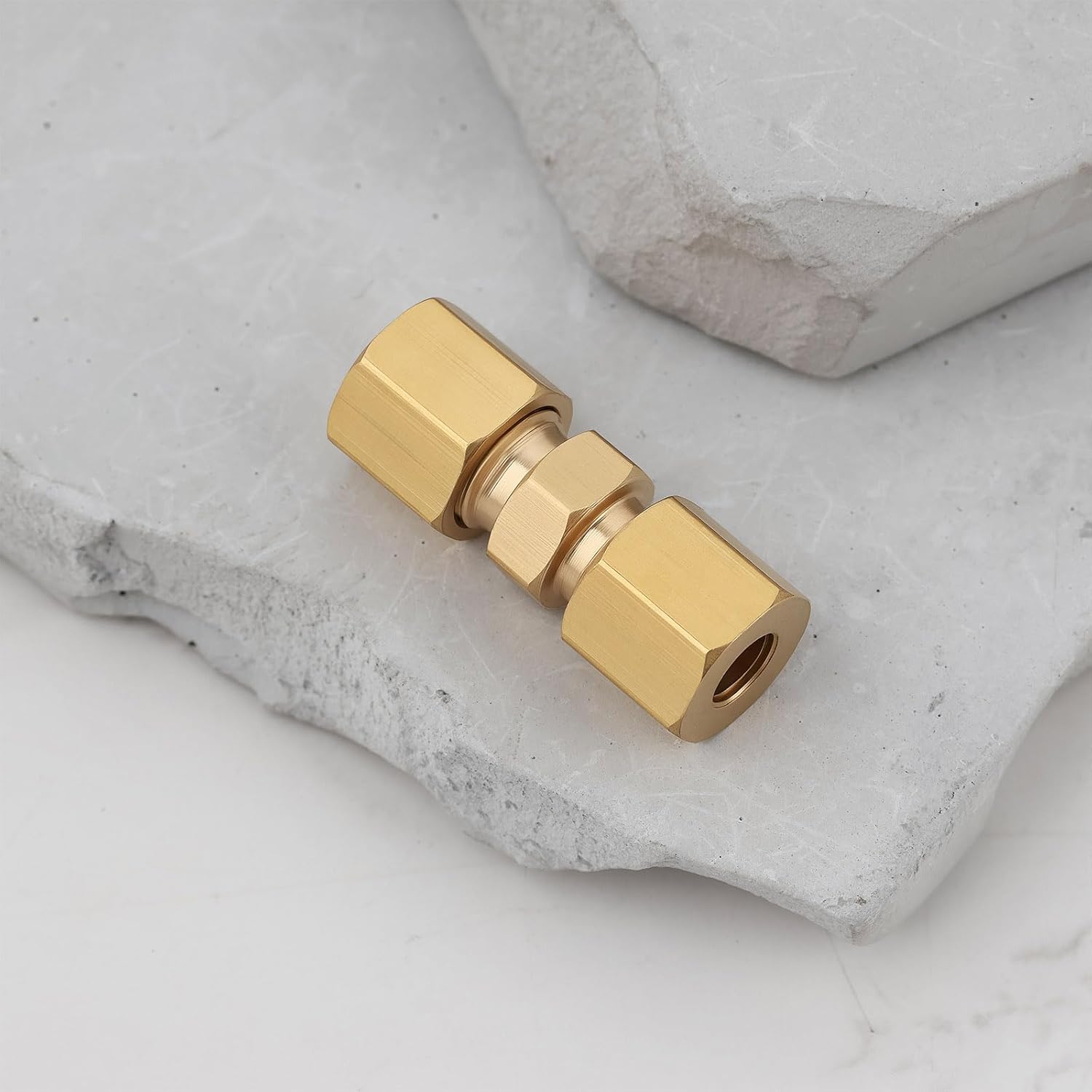 ECSiNG 5X 5mm Brass Straight Compression Fitting Union Hex Head for 3/16" Automotive Brake Line