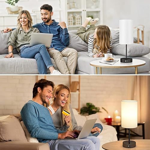 Miniatura 31 de AKASUKI Lámpara de mesa para dormitorio, lámpara táctil regulable de 3 vías con estación de carga doble, lámparas de noche pequeñas para mesitas de
