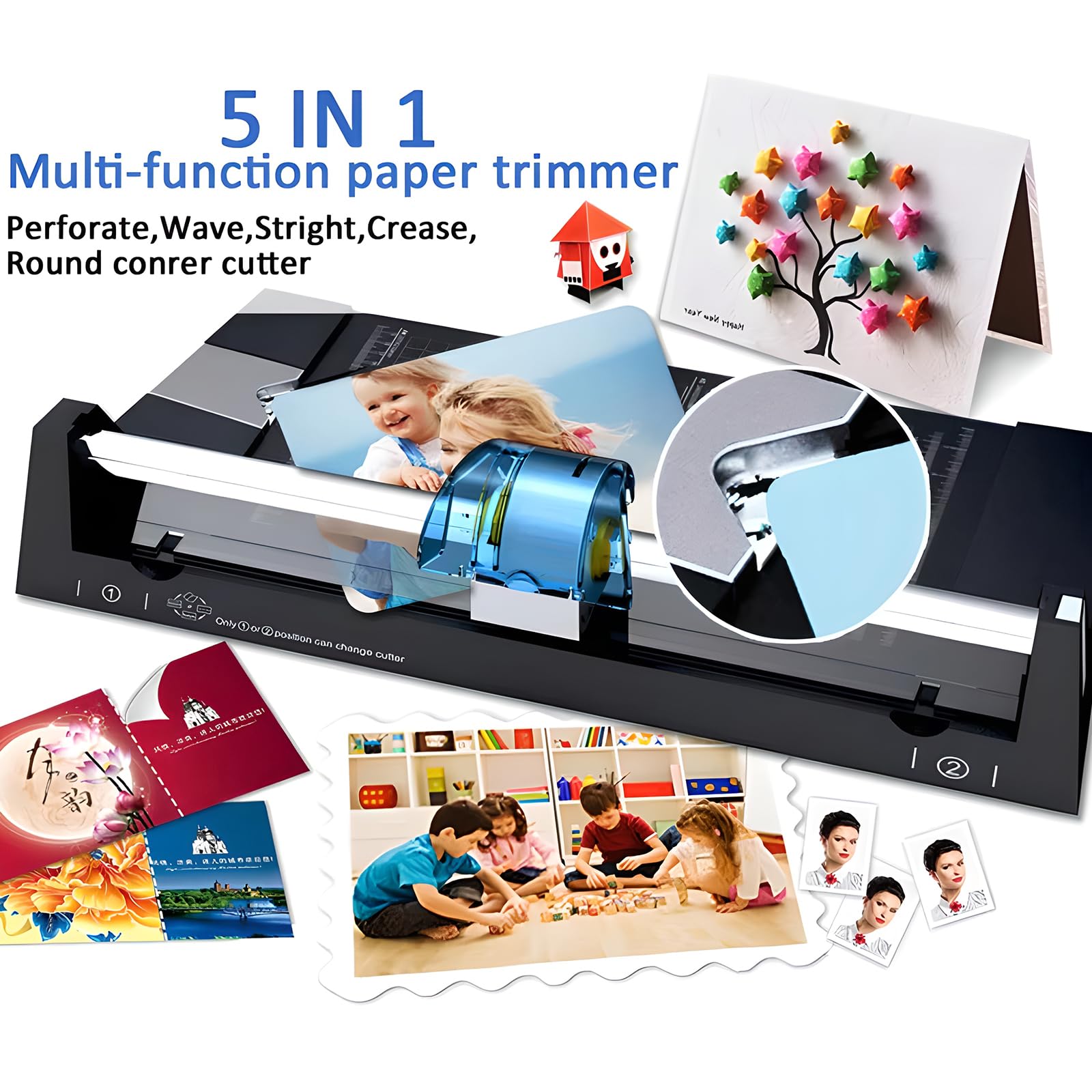 Coupe-papier rotatif multifonction avec 4 lames pour lignes droites, perforées et ondulées – Outil de scrapbooking idéal
