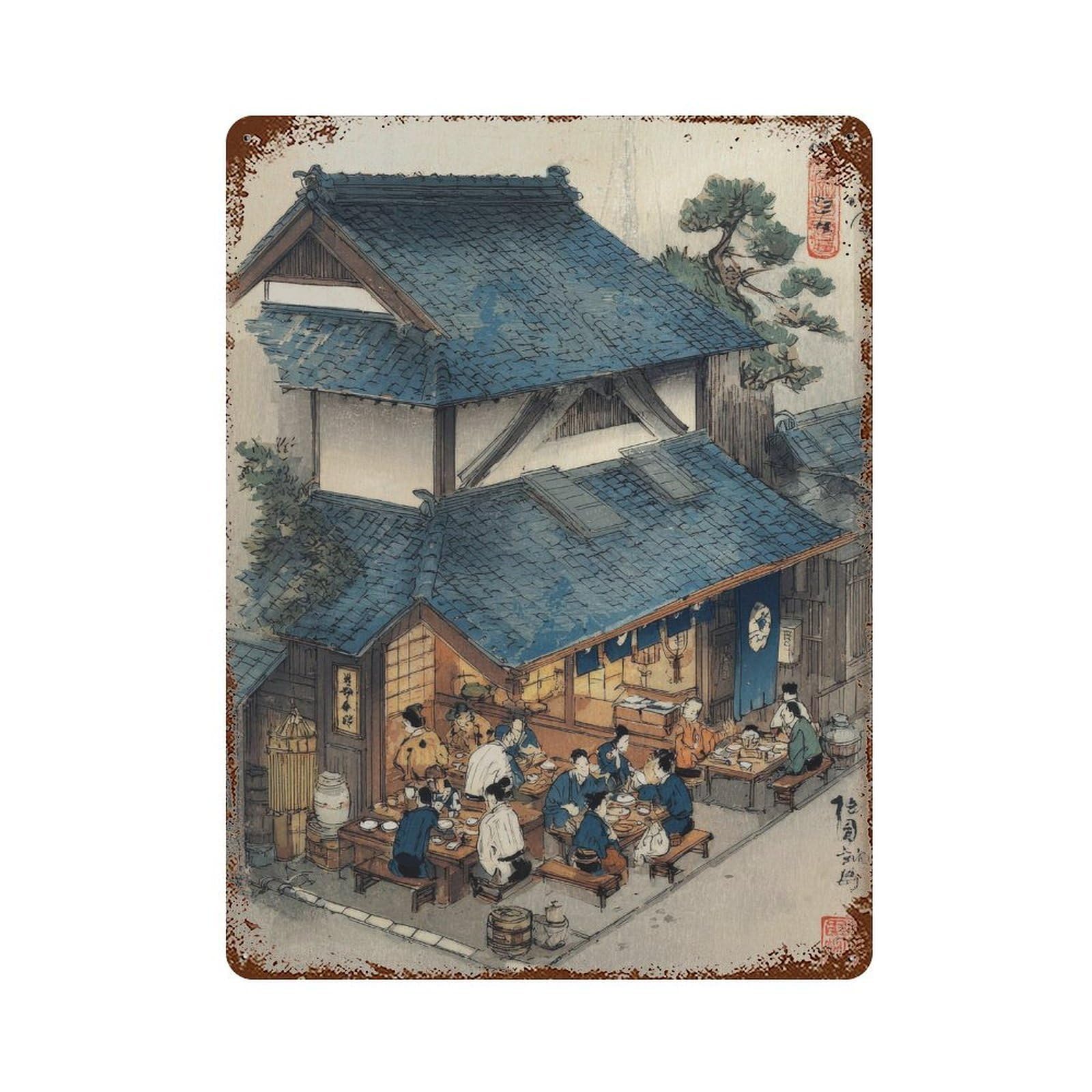 xiaoxiaoshen Japanese Tavern Scene. Ukiyo Wall Decor Art Metal Tin Poster Modern Home Decor Art Home Bar Shop Decorations Vintage Sign 40x30cm