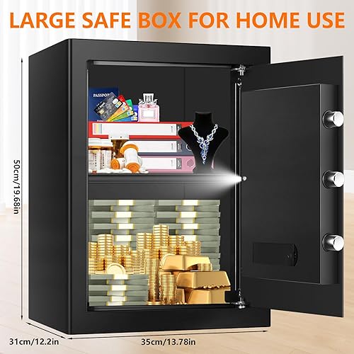 Miniatura 3 de Caja fuerte ignífuga grande de 3.4 pies cúbicos para el hogar, caja de seguridad ignífuga impermeable con teclado programable, llaves de repuesto y