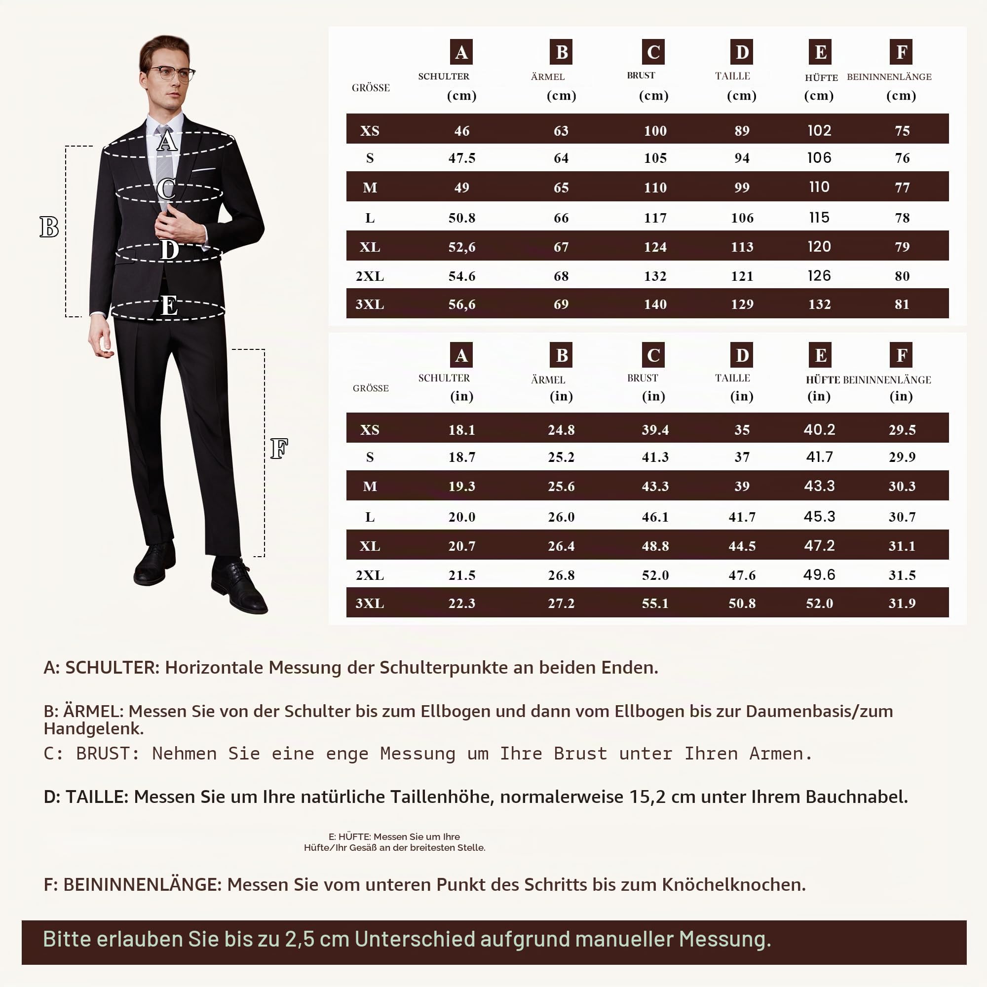 Anzug Herren Slim Fit 2 teilig Business Anzüge Herrenanzug Sakko Hose | Pflegeleichter knitterarmer Herrenanzug für Business, Büro, Vorstellungsgespräch, Hochzeit, Feiern und formelle Anlässe