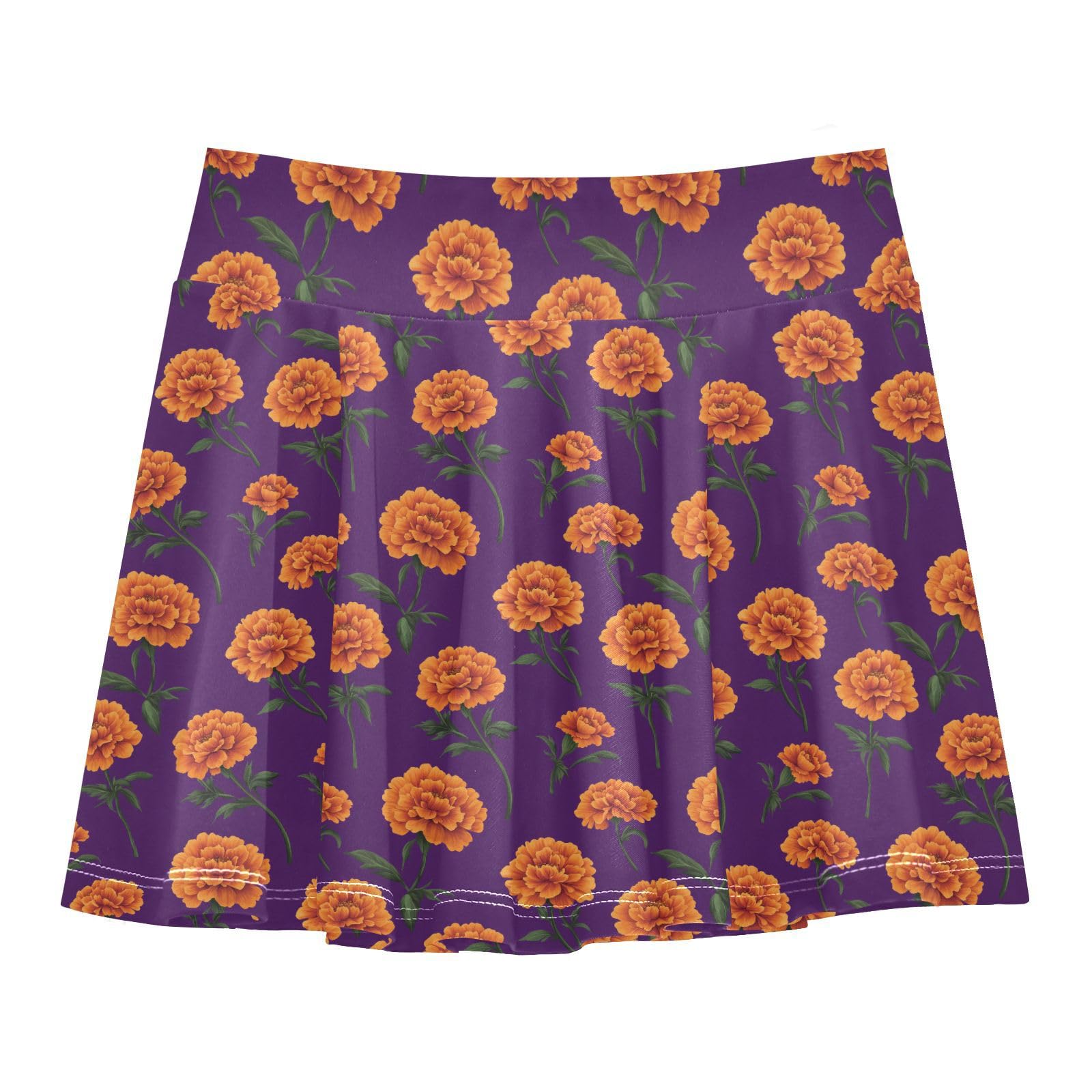 Purple Floral Vintage Flowy Girls Tennis Skirts with Built in Shorts Skort Kids with Pockets Little Girls Golf Skirt