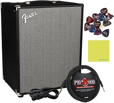 Fender RumbleTM 200 Bass Amplifier Bundle with Pig Hog PCH10BK Black