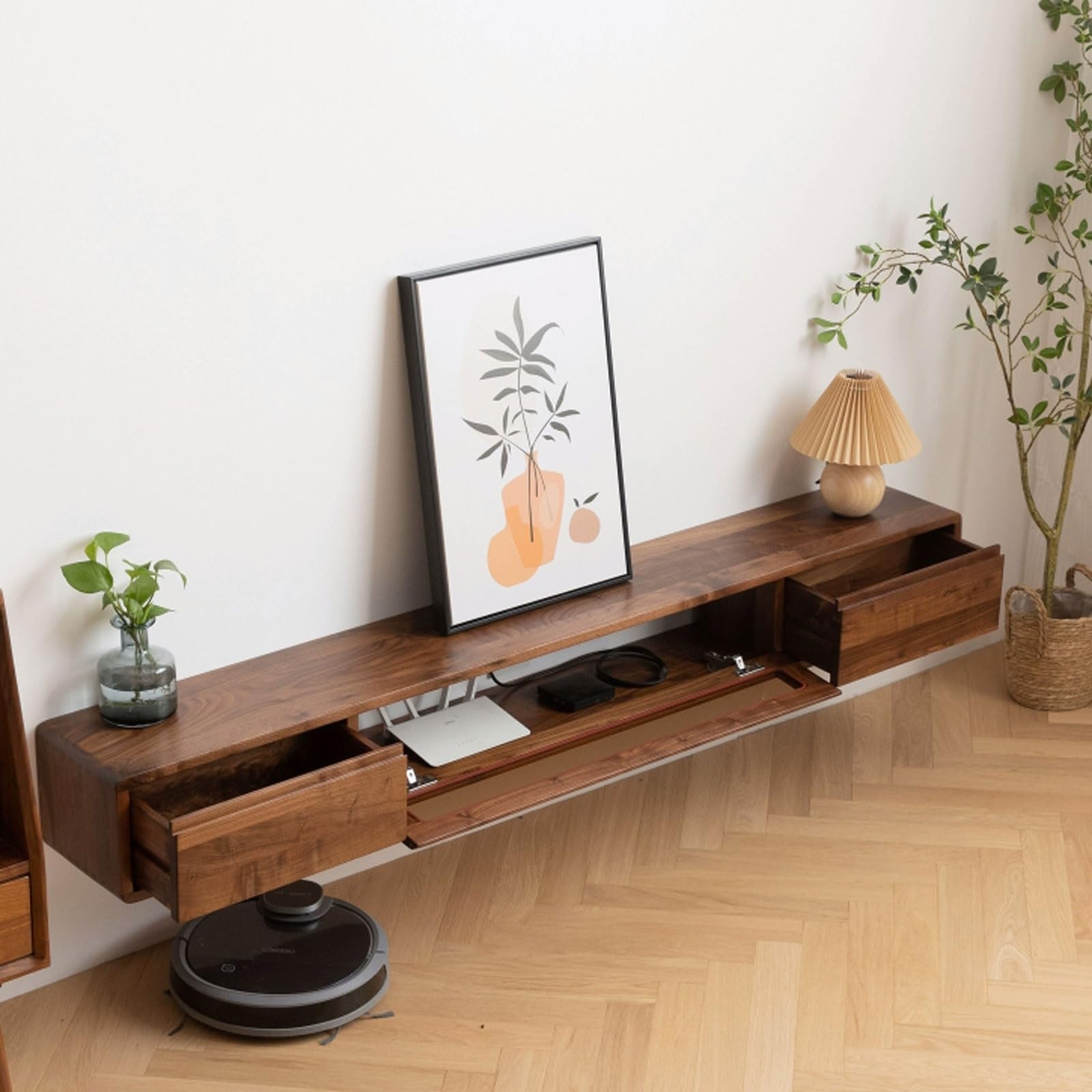 Soporte De Tv De Pared, Soporte De Tv Flotante De Madera Para Colgar En La Pared, Mueble De Tv Para Centro De Entretenimiento De Pared, Estante Moderno Para Tv Con Organizador De Cables Y Router Wifi