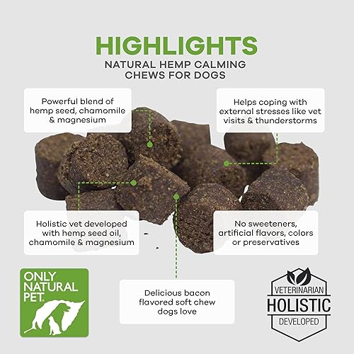 Miniatura 6 de Only Natural Pet - Mordeduras masticables suaves de cáñamo natural para aliviar el estrés y la ansiedad del perro - L-teanina, manzanilla y bálsamo