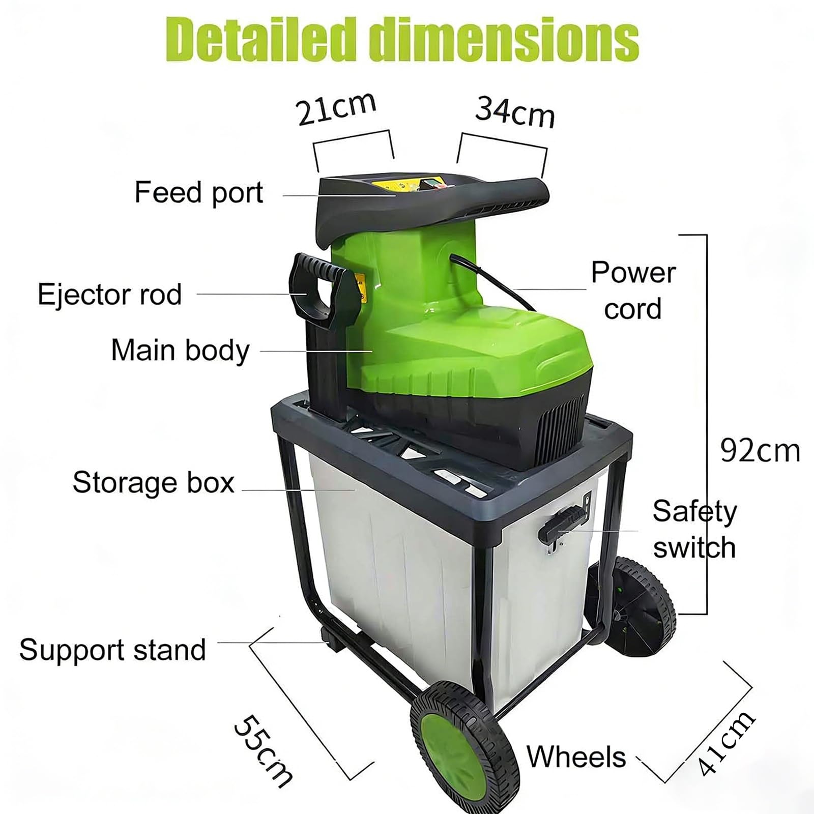 Trituradora De Jardín Eléctrica 2800W, Capacidad De Corte 45mm, Astilladora Con Contenedor Extraíble 60L, Cuchillas De Acero Reversibles, Trituradora Silenciosa Para Compost & Paisajismo