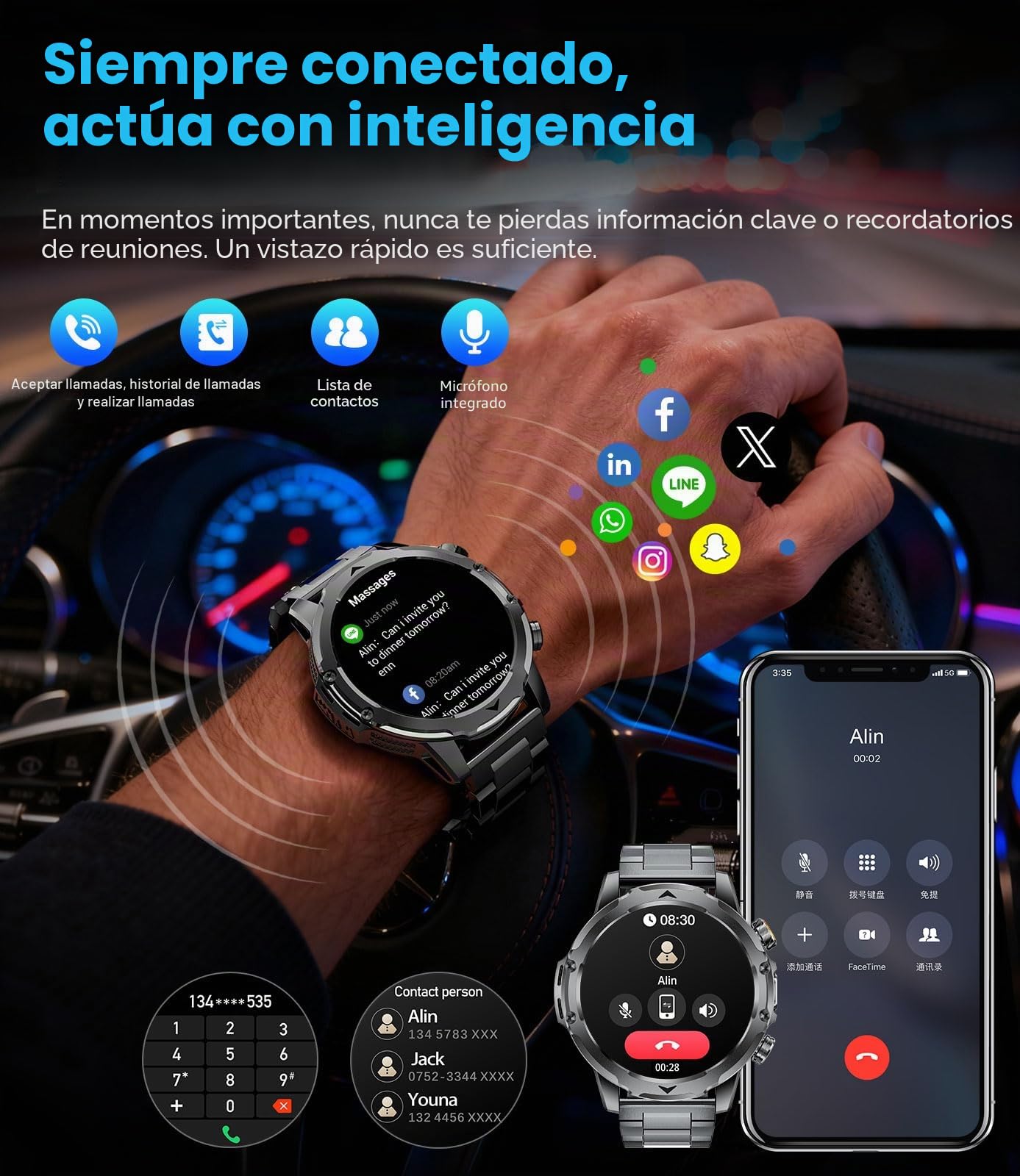 Reloj Inteligente Hombre con 1000mAh/Linterna, 1.53" HD Militar Smartwatch Hombre con Llamadas Bluetooth, Monitor de Sueño, SpO2, IP68 Impermeable, 120+ Modos Deportivos para Android iOS