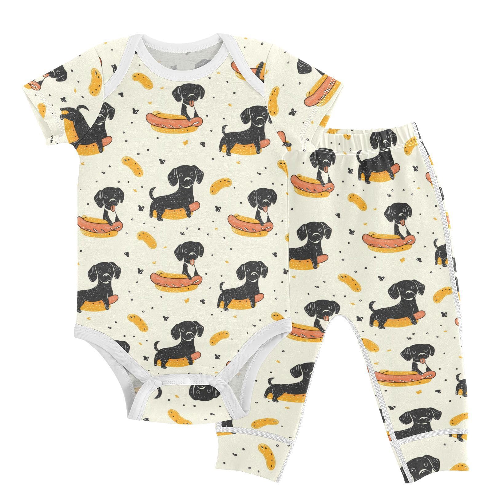 vvfelixl Lovely Dachshund Dog Baby Layette Sets,Baby Bodysuits Set Unisex Short Sleeve Babys Pants Sets 9-12M