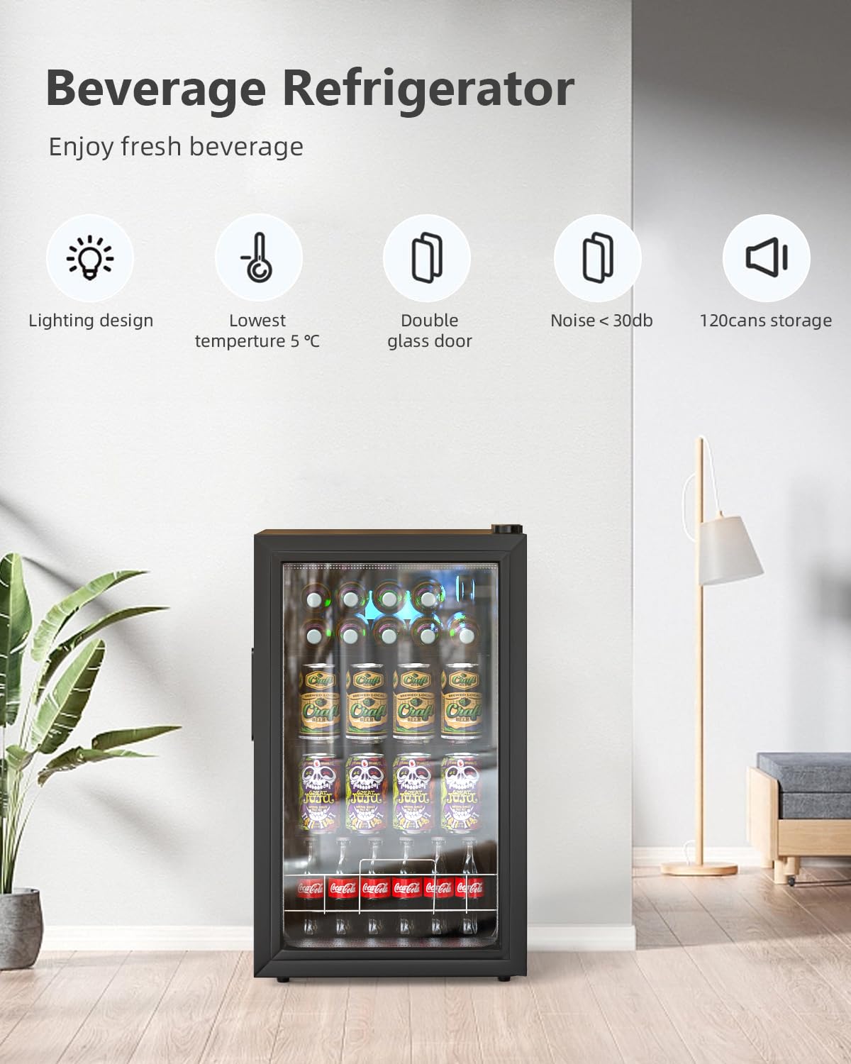 Geekman Beverage Refrigerator Cooler, 120 Cans Freestanding Beverage Fridge with Double-layer Glass Door， Mini Fridge Beverage with Adjustable Removable Shelving, Perfect for Beer, Wine, Soda and more on Fridge.com