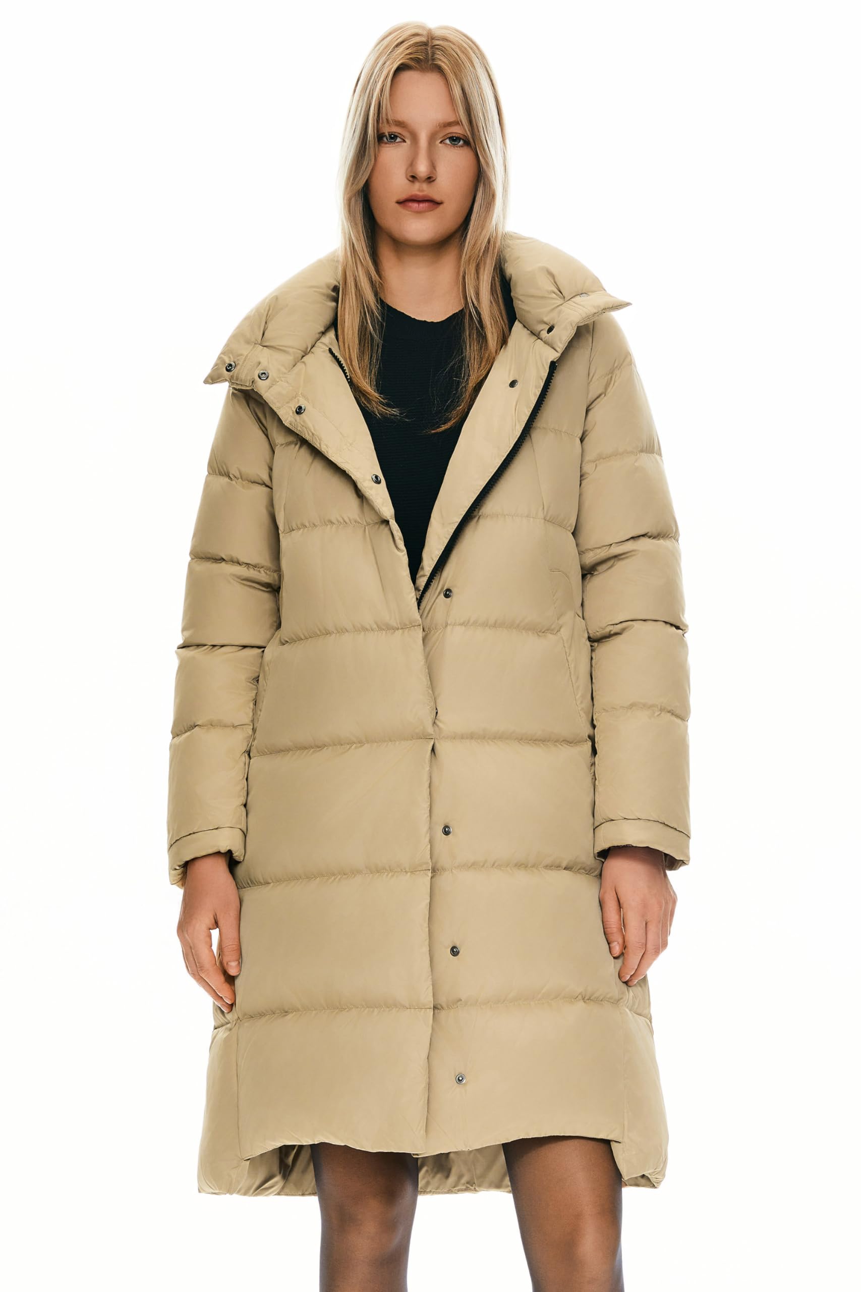 Orolay Damen Daunenmantel Warm Winter Jacke mit Kapuze Stilvoll Khaki S