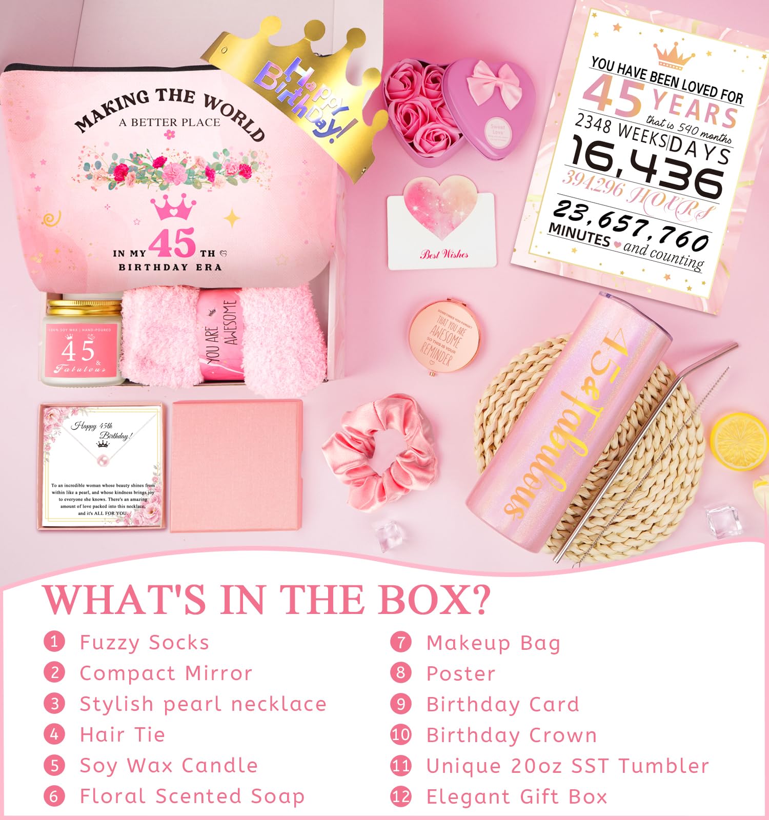 Regalo per il 45° compleanno per le donne, regalo di buon 45° compleanno per sua mamma, sorella, moglie, migliore amica che gira 45, regalo unico per compleanno della donna di 45 anni, divertenti