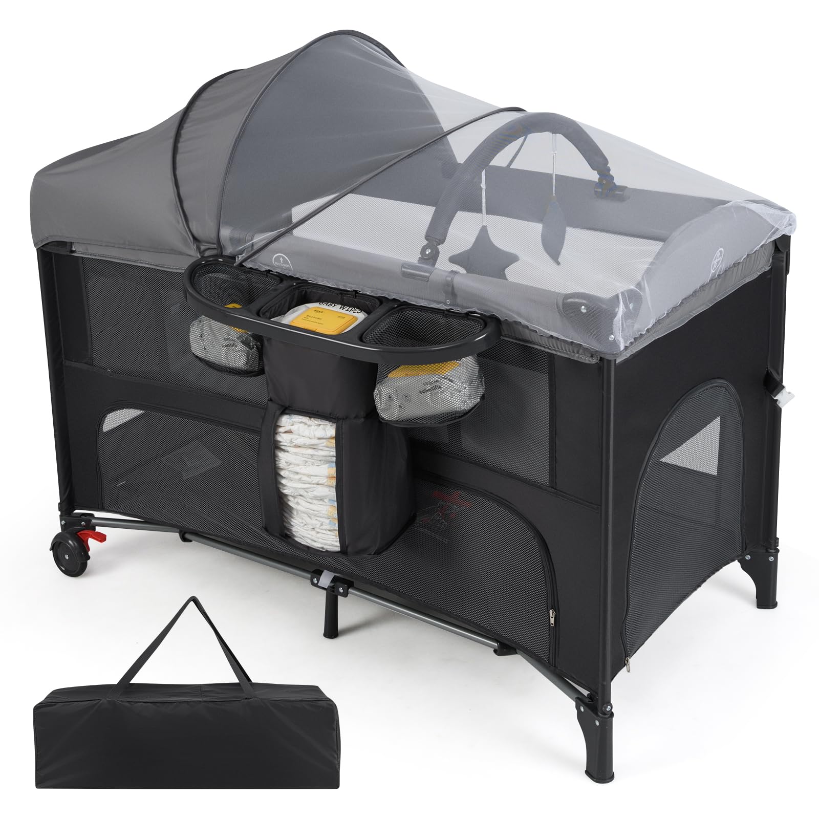 Costway Height Adjustable Bedside Sleeper Baby Crib With Storage Bag 0 6 Months Gray - View #6