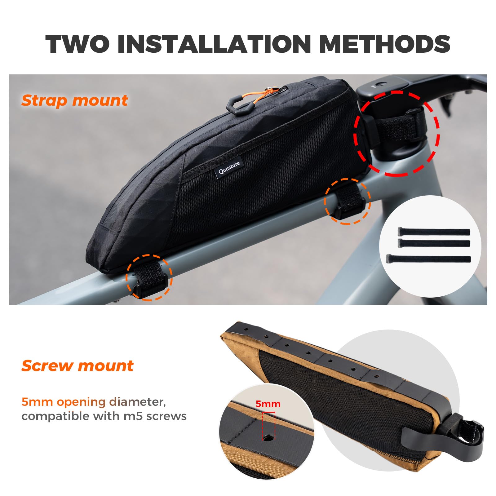 Sacoche Top Tube Vélo 1,75 L Étanche et Réfléchissante, Sacoche de Cadre Vélo Imperméable Résistante pour Bikepacking, Route, Gravel et VTT, Blanc