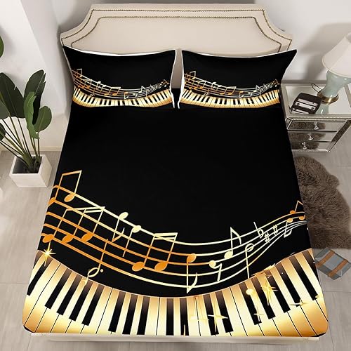 Miniatura 10 de Juego de sábanas de notas musicales, tamaño Queen, con teclas de piano, decoración de dormitorio de adultos, juego de ropa de cama de microfibra