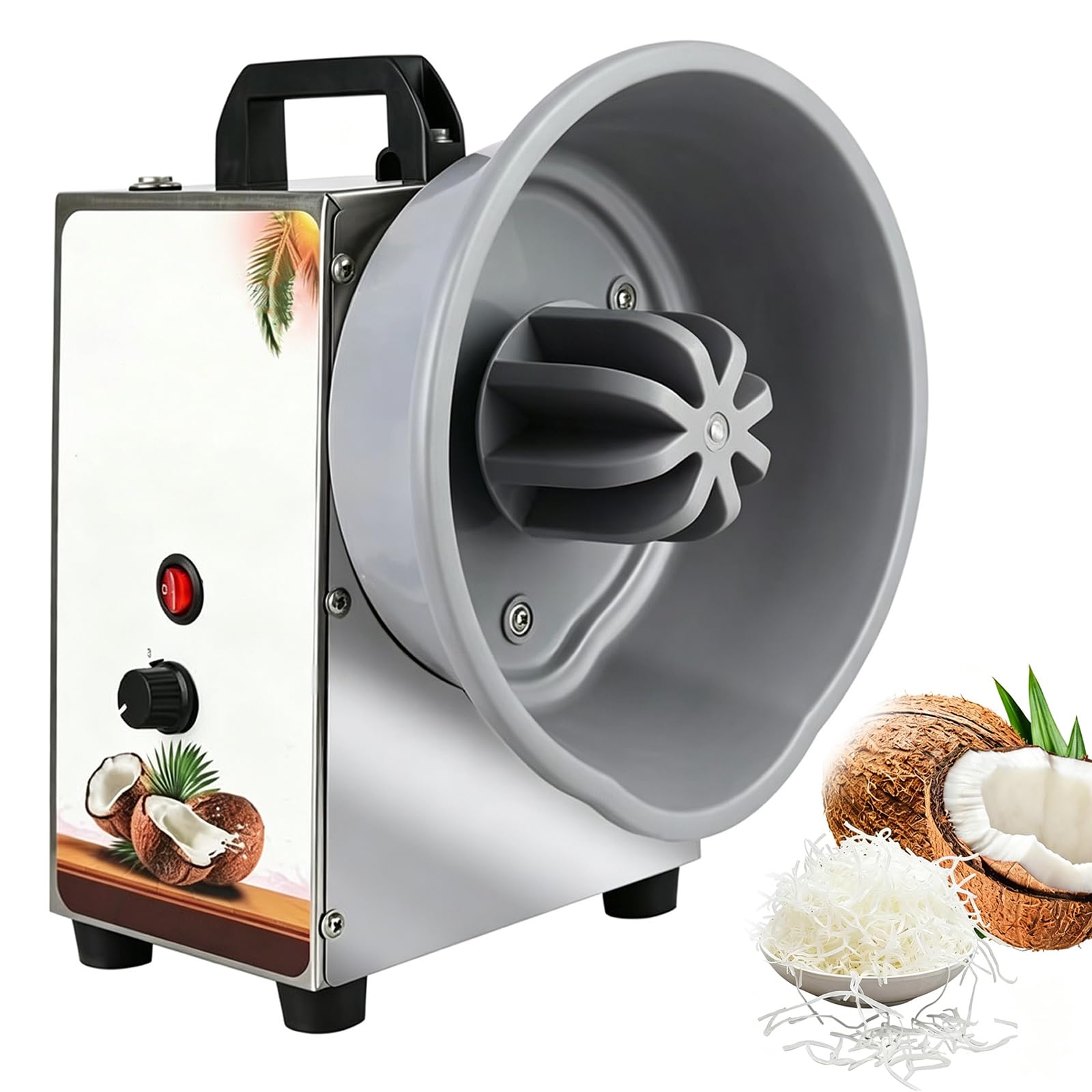 LZTET Electric Coconut Grater,Vertical Scraper Shredder Machine,3 Speeds Adjustable,With Dust Cover Handles Feet,150W Stainless Steel,For Flakes Milk Extraction,Restaurant Bakery(Stainless steel)