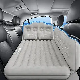 Cama de colchão de ar para carro: Colchão de ar inflável do banco traseiro para SUV, almofadas de dormir grossas de acampamento com travesseiros bombas de ar, caminhão, sedã, SUV, cinza