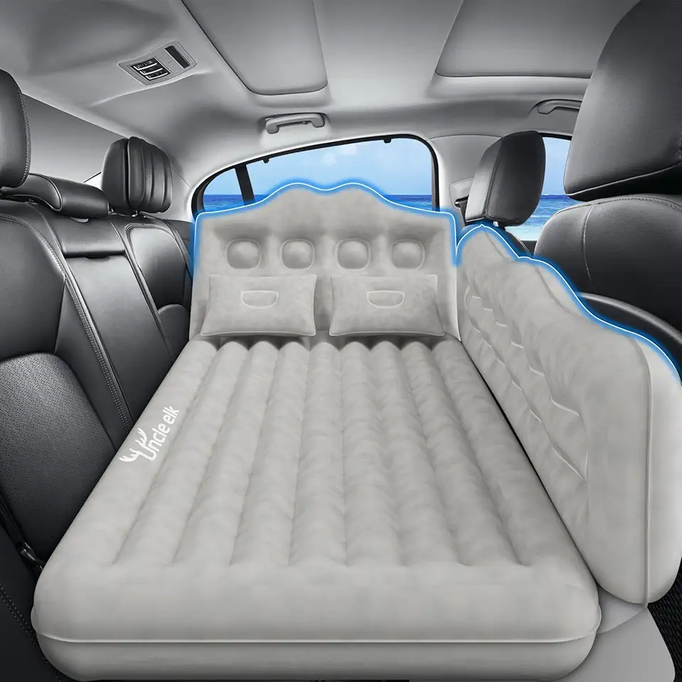 Cama de colchão de ar para carro: Colchão de ar inflável do banco traseiro para SUV, almofadas de dormir grossas de acampamento com travesseiros bombas de ar, caminhão, sedã, SUV, cinza