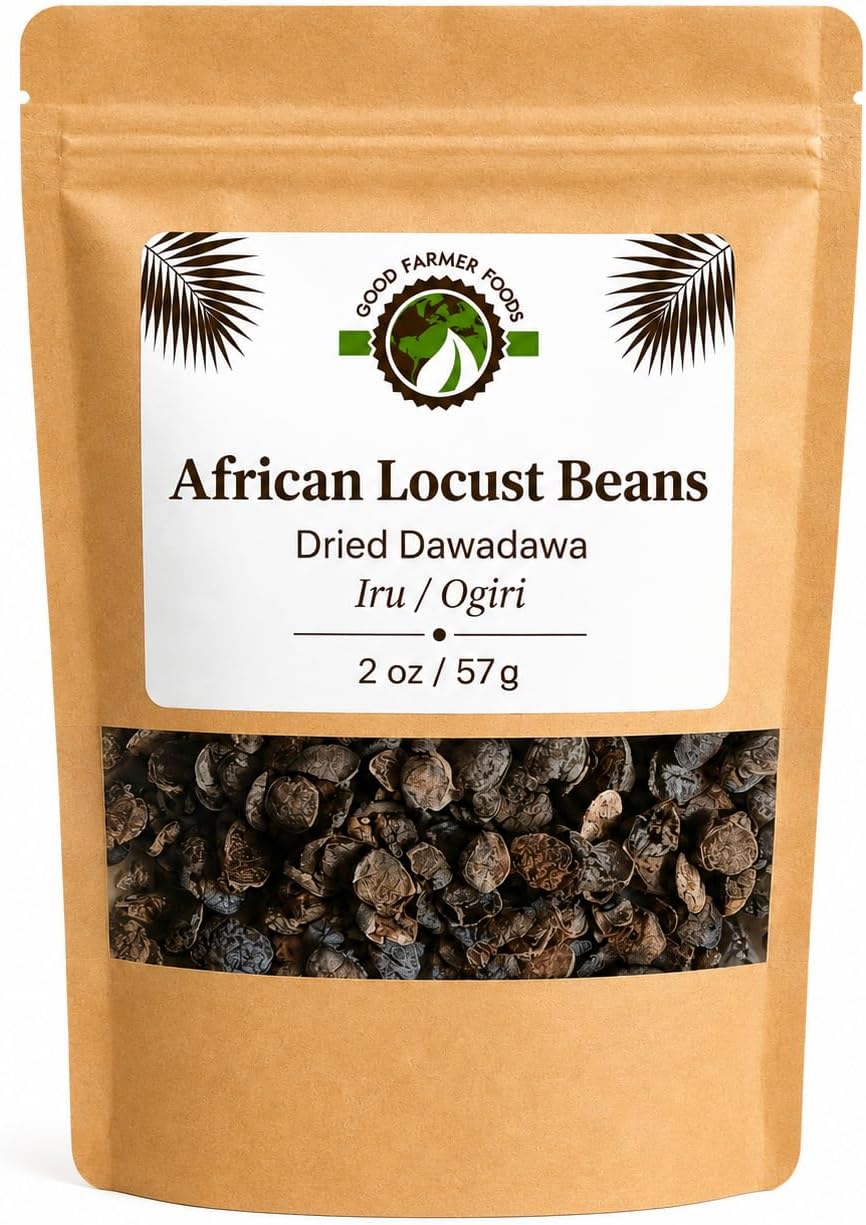 Good Farmer Foods African Locust Beans (Dawadawa), Dried Whole Locust Beans | Iru | Ogiri | Traditional West African Seasoning for Soups, Stews, and Rice, 2 oz