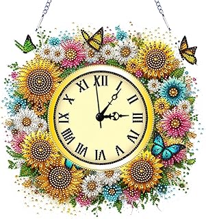DIY Acrylic Diamond Art Painting Clock Kits for Adults Sunflower Art Wall Clock Crystal Special Shape Diamond Art Painting by Number Mosaic Art Crafts Home Wall Decor