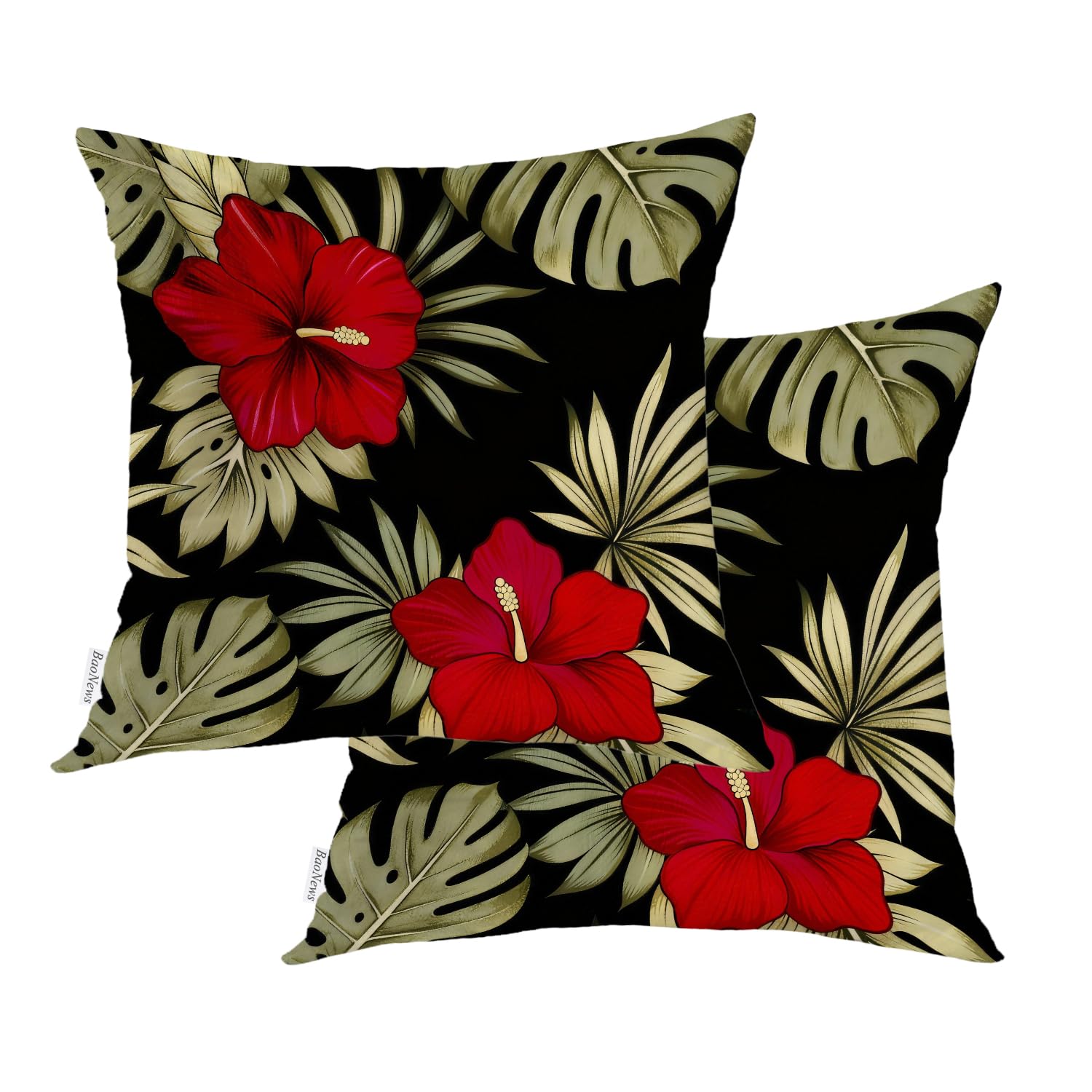 Housse de coussin fleurs hibiscus rouge coton premium de 45cm