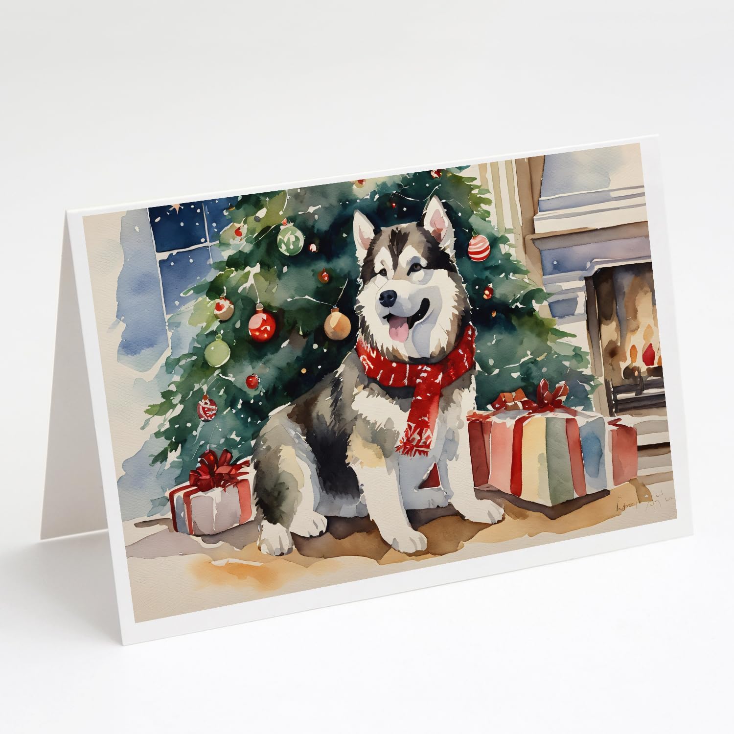 Caroline's Treasures DAC2593GCA7P Alaskan Malamute Cozy Christmas Greeting Cards Pack of 8 Blank Cards with Envelopes Whimsical A7 Size 5x7 Blank Note Cards