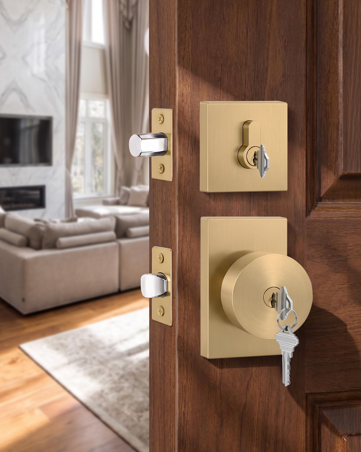 Brushed Gold Door Lock Set - Keyed Alike & Deadbolt -32 Brushed Gold Door Lock Set - Keyed Alike & Deadbolt -32