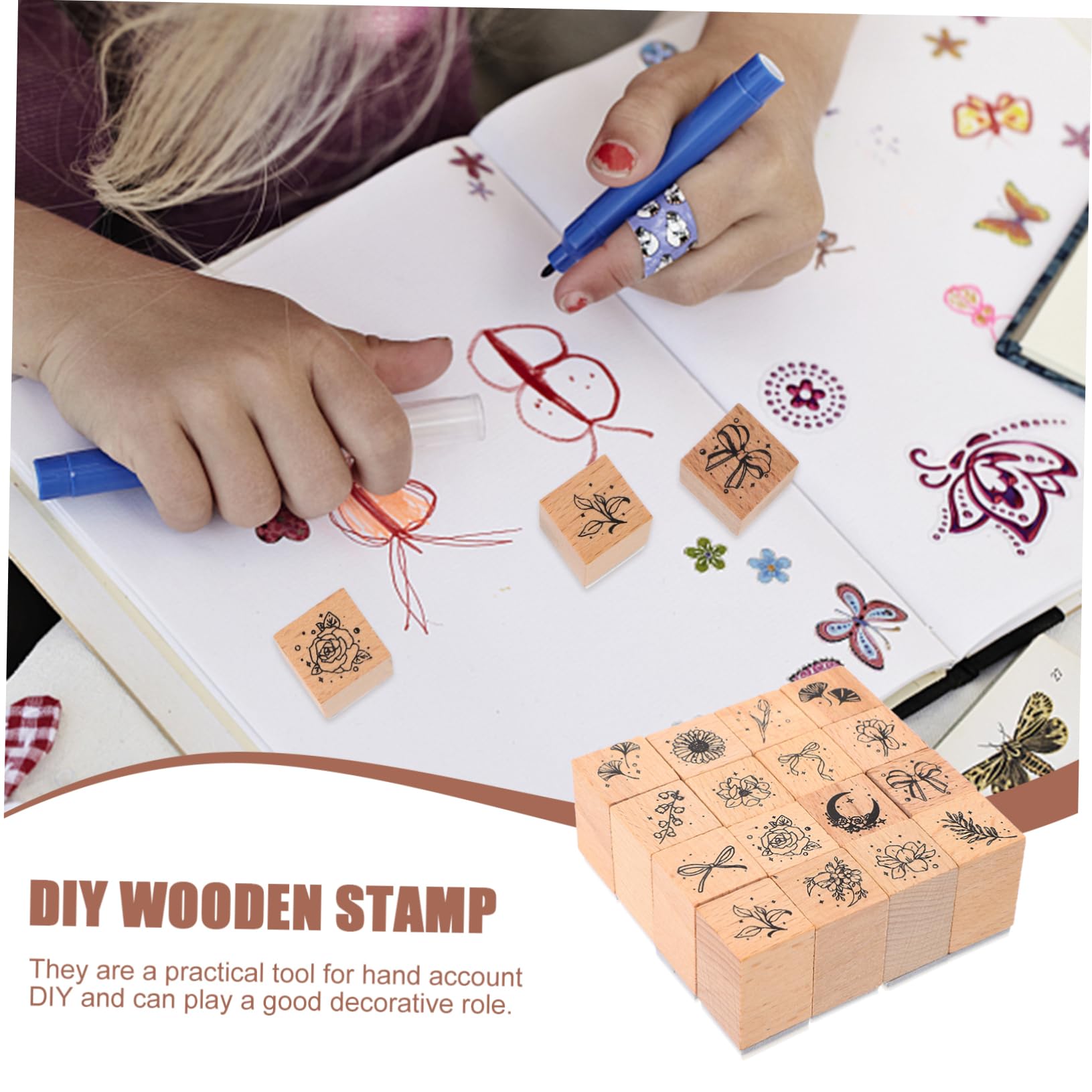 OSALADI 3 Sätze Kinderstempel Grün Pads Blumen Benutzerdefinierte Briefmarken Namensstempel Für Zeitschriftenstempel Personalisiert Chocolate Hölzern 16 Stück * 3