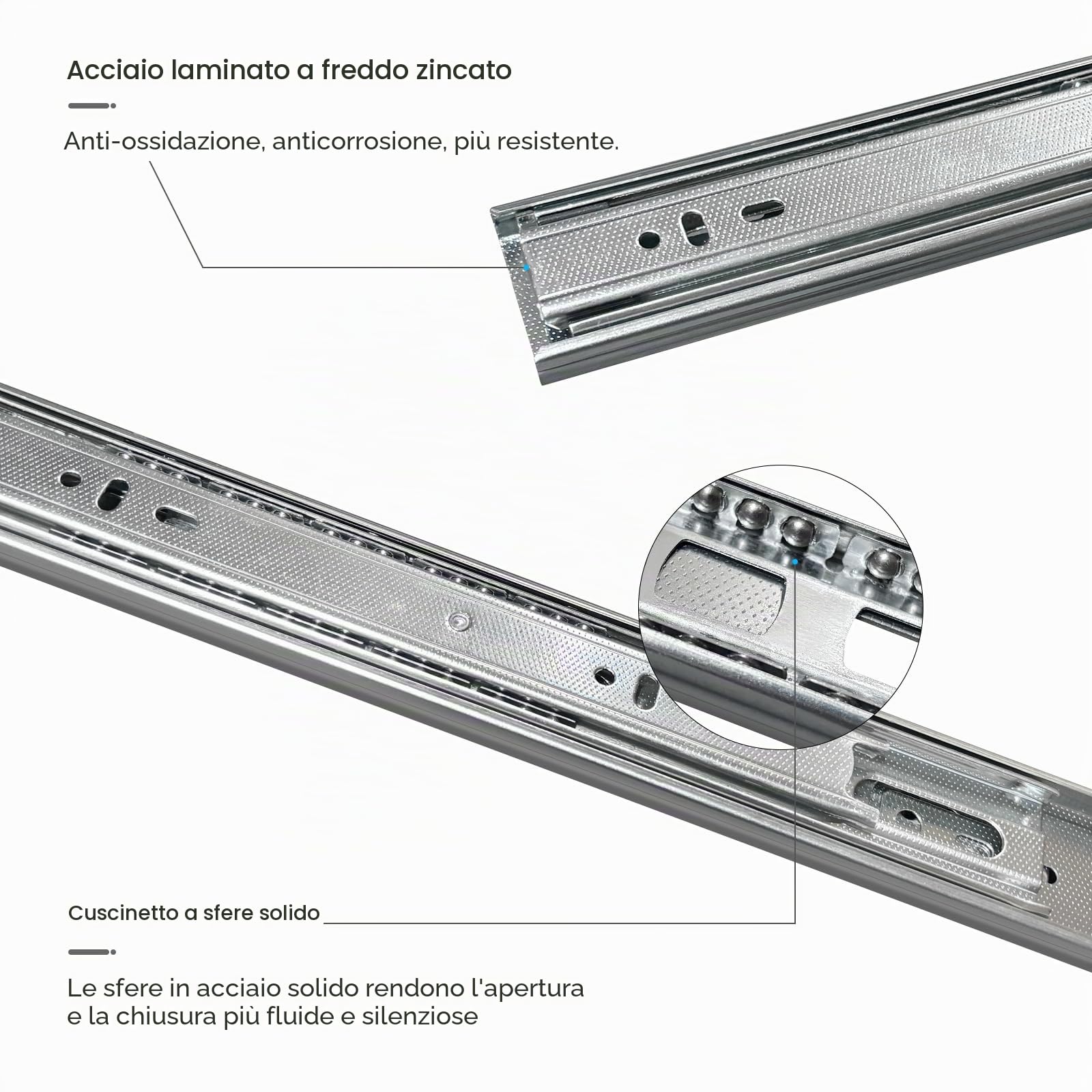 guide per cassetti 50,8 cm, guide per cassetti estrazione totale con guide con cuscinetti a sfera, guide cassetti 100 libbre di capacità 4 paia (8 pezzi)