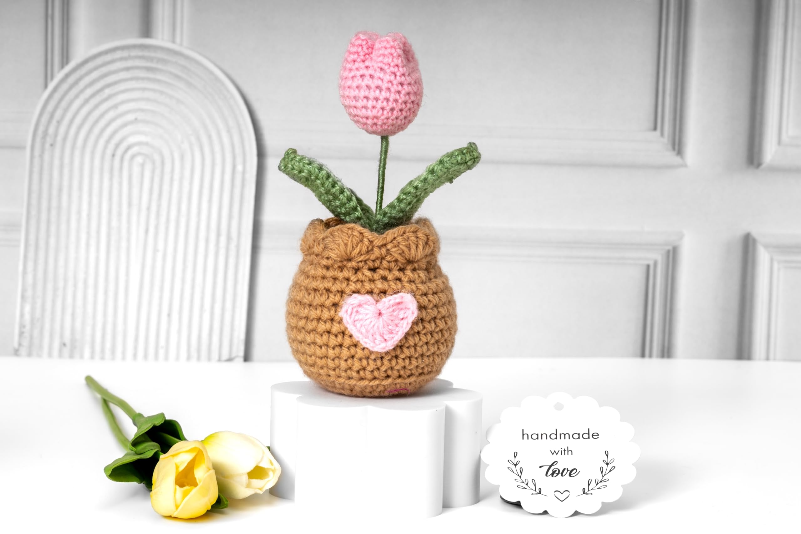 Rarejoy Tulip Theme Gift Hamper for Women Handmade Crochet Flower Pot, Tulip Mug, 4 Little Buddhas, Journal, Floral Greeting Card Combo Pack of 5 Gift for Birthday, Anniversary, Valentine, Corporate 2