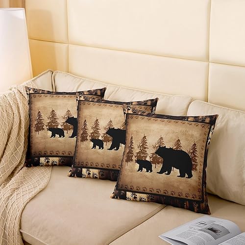 Miniatura 4 de Juego de 2 fundas de almohada de oso de 18 x 18 pulgadas, fundas de cojín suaves de animales salvajes para sofá, cabaña rústica, campo, naturaleza,